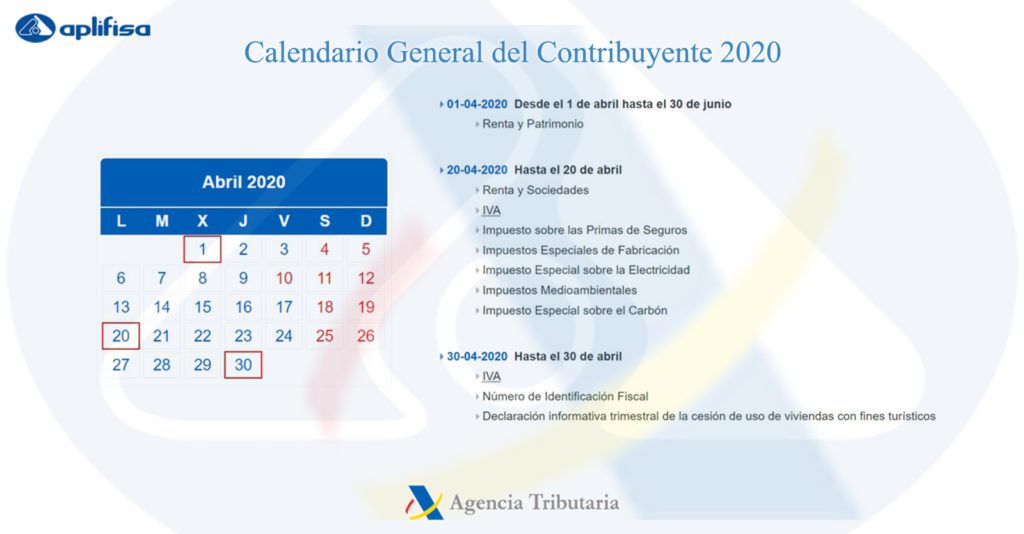 Calendario del Contribuyente de abril 2020