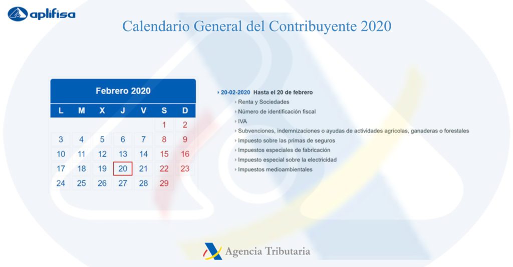 Calendario del Contribuyente de febrero 2020