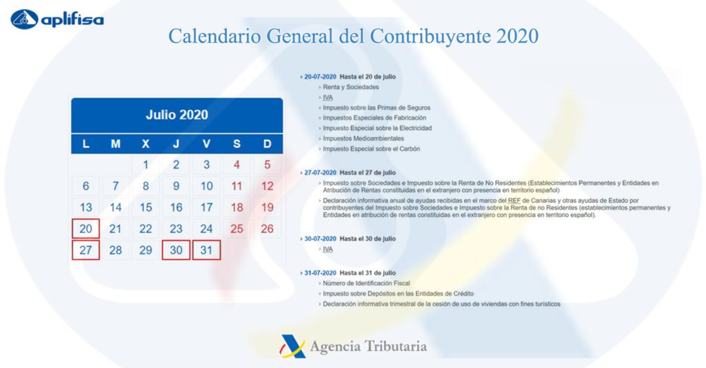 Calendario del Contribuyente de julio 2020