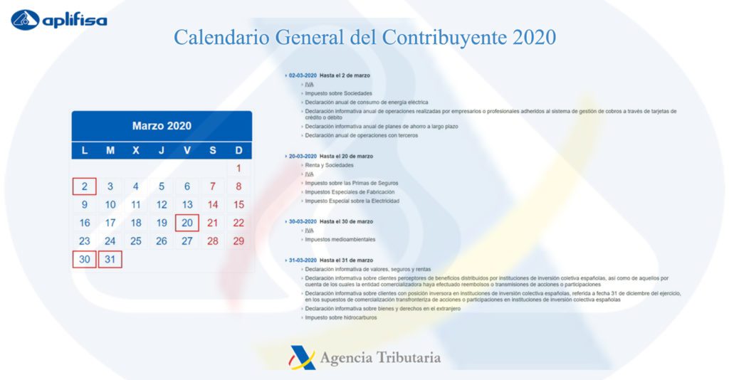 Calendario del Contribuyente de marzo 2020