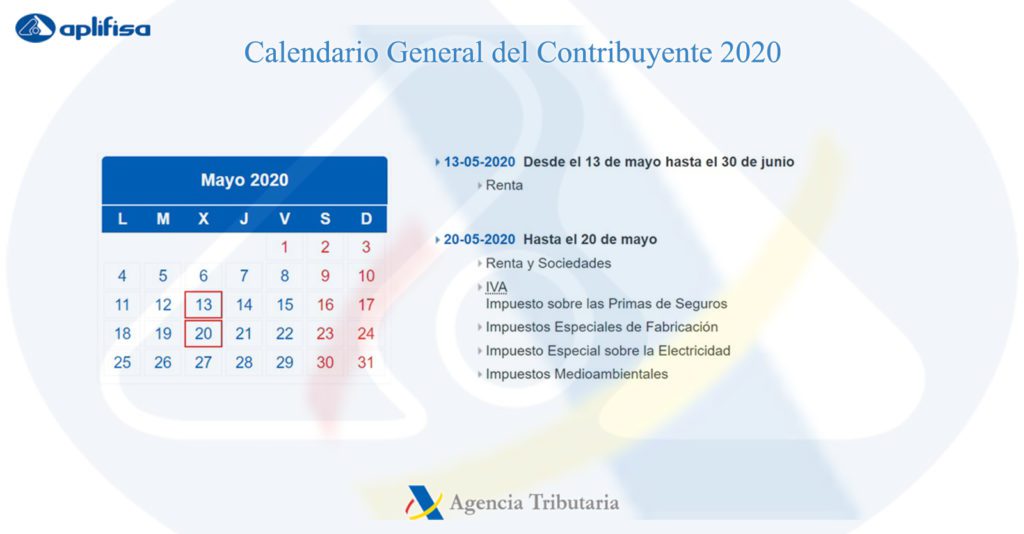 Calendario del Contribuyente de mayo 2020