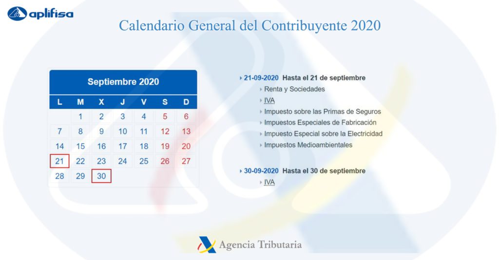 Calendario del Contribuyente de septiembre 2020