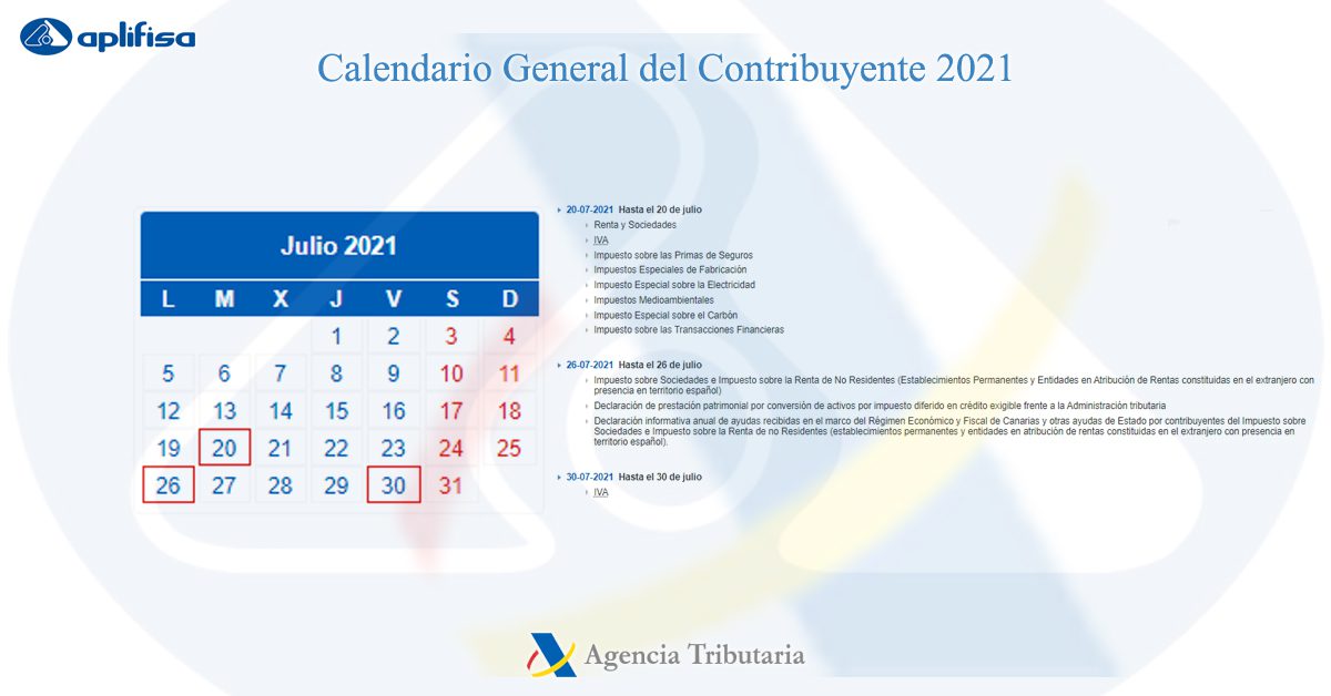 calendario contribuyente julio 2021 software para asesorías y empresas