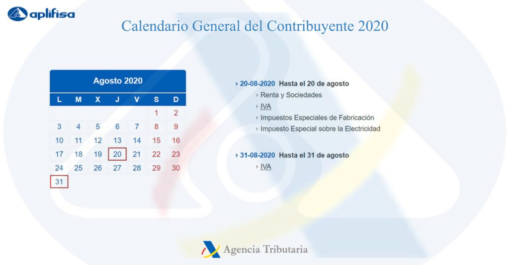 Calendario del Contribuyente de agosto 2020