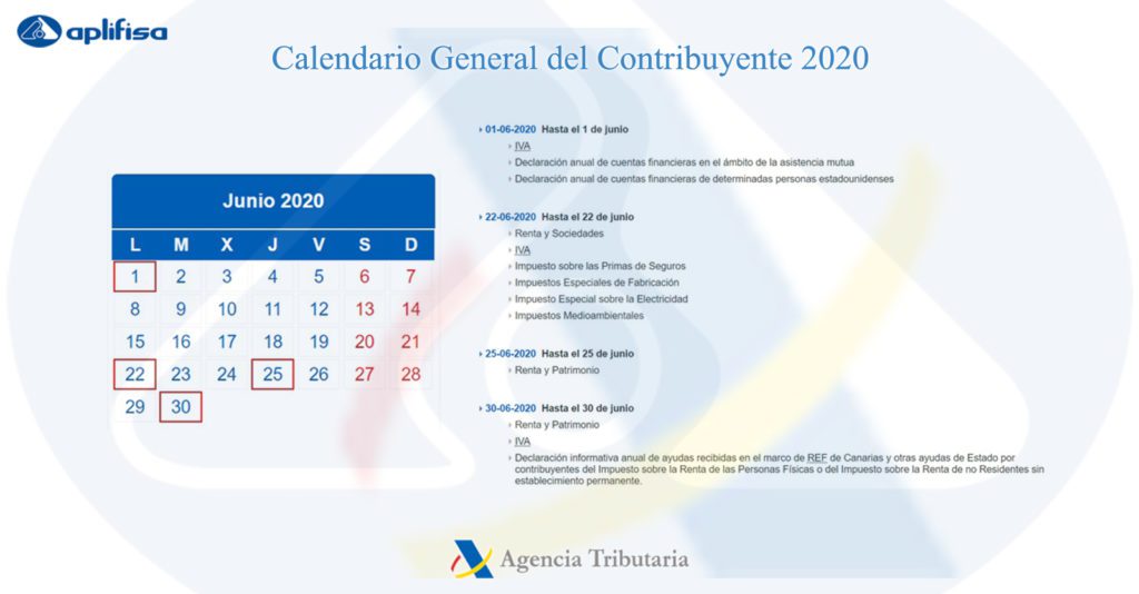 Calendario del Contribuyente de junio 2020