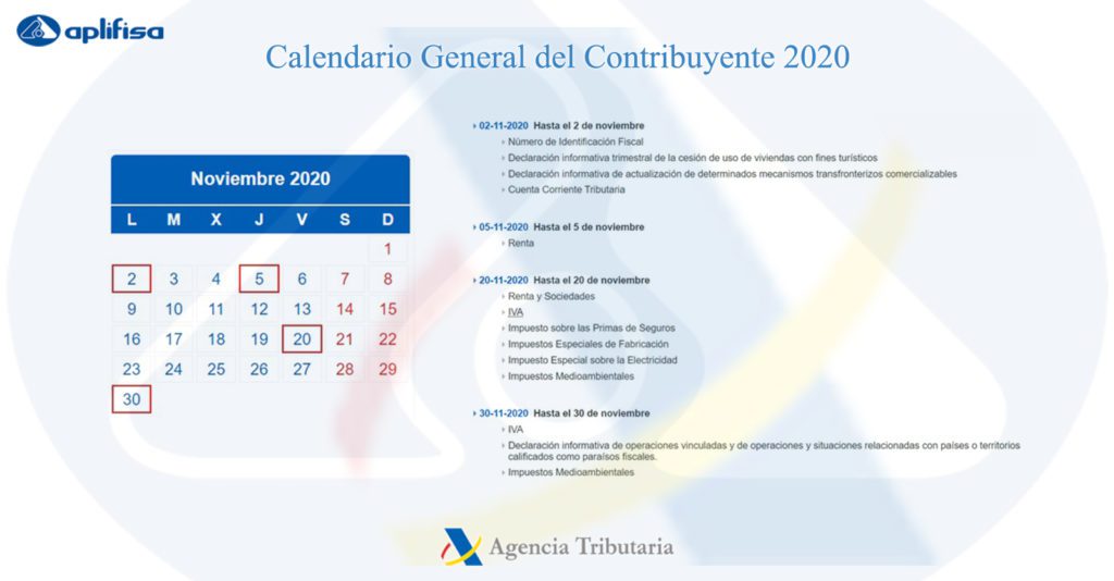 Calendario del Contribuyente de noviembre 2020