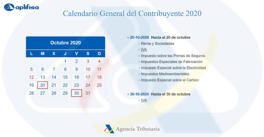 Calendario del Contribuyente de octubre 2020